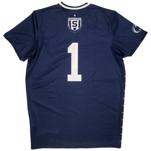 back of women's navy Penn State Soccer jersey #1